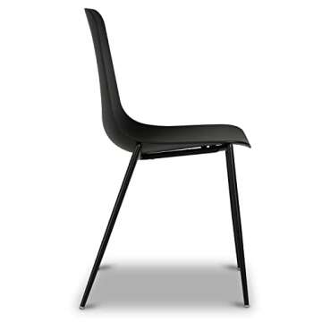 POLY & BARK Isla Modern Kitchen Chairs Set of 4 - Plastic Dining Chair with Metal Legs - Quick Assembly Simple Cafe Chairs Plastic for Indoor or Outdoor - Ebony Black