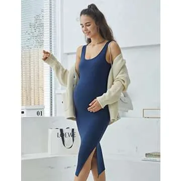 POSHDIVAH Women's Maternity Sleeveless Tank Dress - Bodycon Style with Side Slit for Pregnancy and B...