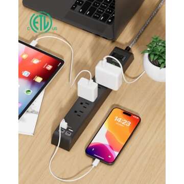 12FT Long Power Strip Surge Protector with USB Ports
