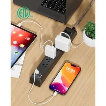 12FT Long Power Strip Surge Protector with USB Ports