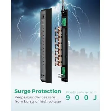 12FT Long Power Strip Surge Protector with USB Ports