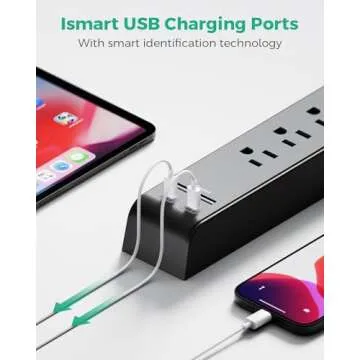 12FT Long Power Strip Surge Protector with USB Ports