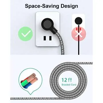 12FT Long Power Strip Surge Protector with USB Ports