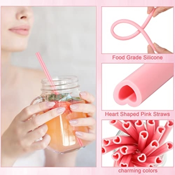 Jutom 25 Pack Valentine's Heart Shaped Silicone Straws