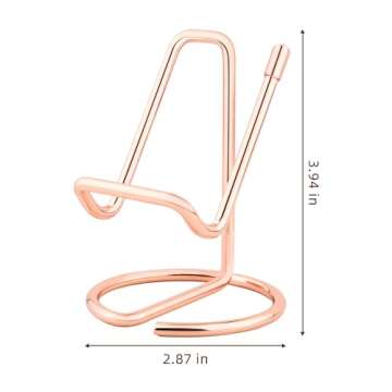 ROSYQUARZ Business Card Holder for Desk, Small Metal Cell Phone Stand, Cute Rose Gold Business Name Cards Display Holder Used on Office Desktop for Women and Men(Rose Gold-1PC)