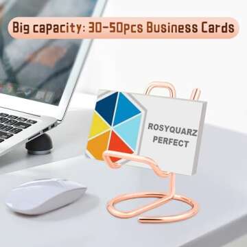 ROSYQUARZ Business Card Holder for Desk, Small Metal Cell Phone Stand, Cute Rose Gold Business Name Cards Display Holder Used on Office Desktop for Women and Men(Rose Gold-1PC)