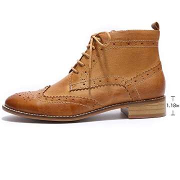 Mona Flying Women's Comfort Leather Lace-up Oxfords Brogue Boots Ankle High Fashion Tie Up Booties L...