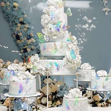 72 Pcs Butterfly Wall Decor Stickers, 3 Sizes 6 Styles Butterfly Decorations, 3D Butterfly Party Decorations/Birthday Decorations/Cake Decorations, Laser Butterflies for Wall Decor Room Decor