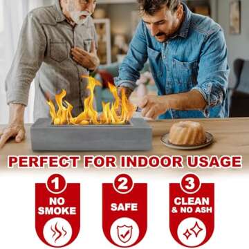 Large Table Top Fire Pit - Rectangular Alcohol Firepit Decorations Concrete Tabletop Fireplace Indoor Outdoor Decor Portable Smores Maker for Patio Balcony