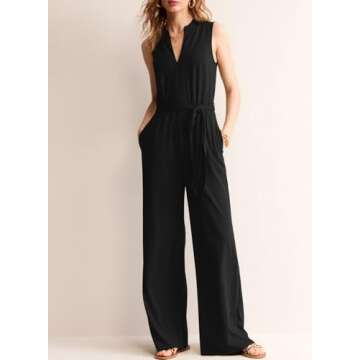 BLENCOT Jumpsuits for Women Dressy Summer Belted Romper Casual Sleeveless V Neck High Waist Wide Leg...