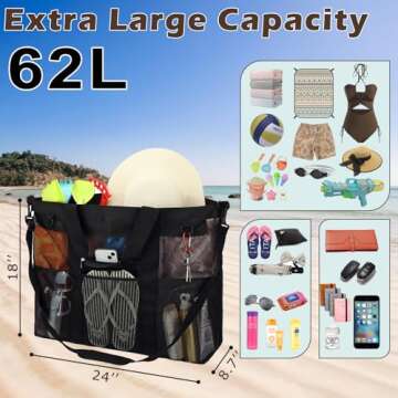 Fammart Extra Large Mesh Beach Bag for Family