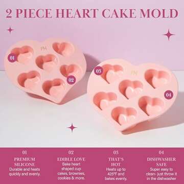 Paris Hilton Heart Silicone Cake Pan, Nonstick Heart Shaped Mold, Oven Safe Bakeware for Cakes, Brow...