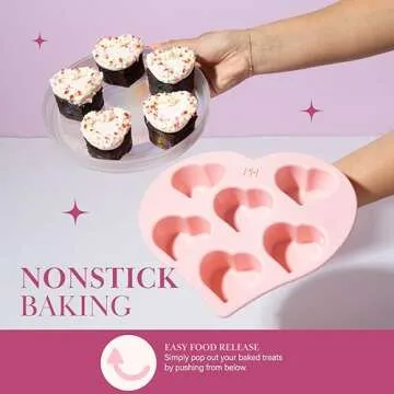 Paris Hilton Heart Silicone Cake Pan, Nonstick Heart Shaped Mold, Oven Safe Bakeware for Cakes, Brownies, and Desserts, 6-Cup, Pink