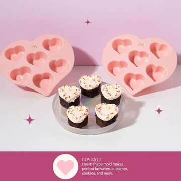 Paris Hilton Heart Silicone Cake Pan, Nonstick Heart Shaped Mold, Oven Safe Bakeware for Cakes, Brownies, and Desserts, 6-Cup, Pink