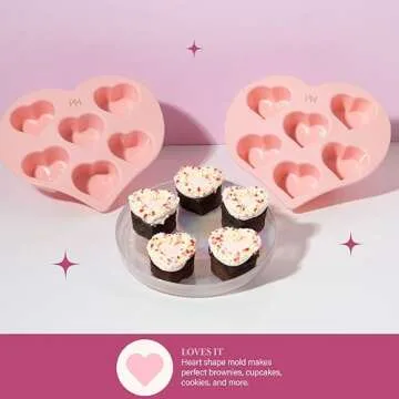 Paris Hilton Heart Silicone Cake Pan, Nonstick Heart Shaped Mold, Oven Safe Bakeware for Cakes, Brownies, and Desserts, 6-Cup, Pink
