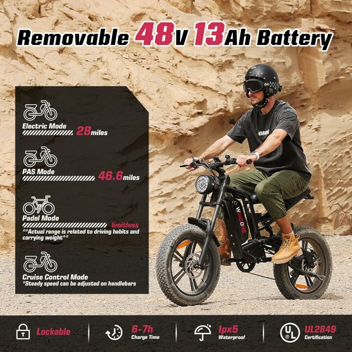 E2 Electric Bike for Adults,750W Ebike with 48V13Ah Removable Battery,All-Terrain 20" Fat Tire Electric Bikes Up to 28MPH & 46.6Miles,Full Suspension,Cruise Control,UL Certified,Moped E-bike