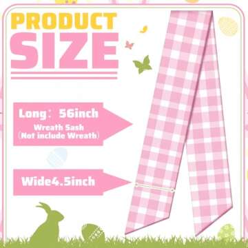 CraftyDream Wreath Sash for Front Door Wreath Satin Sash Blank Sashes Embroidery Monogram Yard Doorway Indoor Outdoor Wall Ribbon Bow Home Decor(Pink, White,Spring Buffalo Plaid)