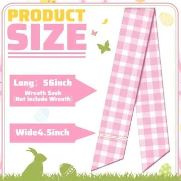 CraftyDream Wreath Sash for Front Door Wreath Satin Sash Blank Sashes Embroidery Monogram Yard Doorway Indoor Outdoor Wall Ribbon Bow Home Decor(Pink, White,Spring Buffalo Plaid)