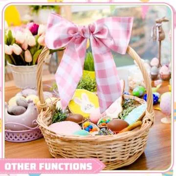 CraftyDream Wreath Sash for Front Door Wreath Satin Sash Blank Sashes Embroidery Monogram Yard Doorway Indoor Outdoor Wall Ribbon Bow Home Decor(Pink, White,Spring Buffalo Plaid)