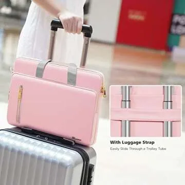 KIZUNA Laptop Bag Case 14 Inch Shoulder Sleeve Briefcase For 15" Macbook air M3 2024 M2/IdeaPad Slim 3i 14"/14" Yoga Slim Pro X/14 Lenovo IdeaPad 3i Gen/Flex 5/14.4" Surface Laptop Studio 2,Pink