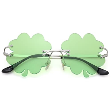 Melpomenia St. Patrick’s Day Green Sunglasses Irish Shamrock Four Leaf Clover Green Lens Shades Co...