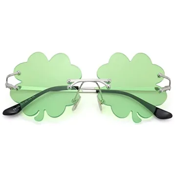 Melpomenia St. Patrick’s Day Green Sunglasses Irish Shamrock Four Leaf Clover Green Lens Shades Co...