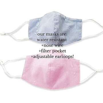 Three Pack of Reusable Face Masks - Water-Resistant Mask Made with Breathable Cotton, Adjustable Mask, Washable Cloth Mask - Adult Face Masks For Women and Men - Fabric Mask w/ 5 PM 2.5 Carbon Filters