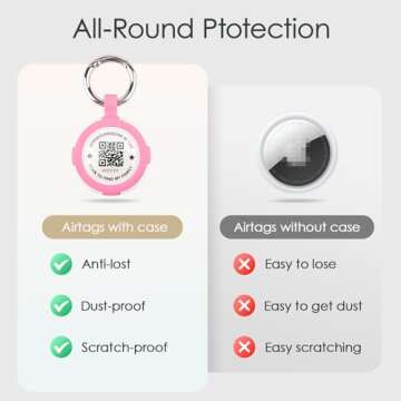 ADVENTUREMORE Airtags Holder with QR Code Smart Pet ID Tag Personalized Dog Tag, Waterproof Dustproof Air Tags Case with Smart ID Tag& Anti-Lost O-Ring for Pet, Bag, Key Pink