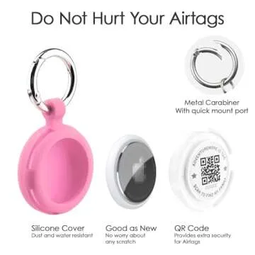 ADVENTUREMORE Airtags Holder with QR Code Smart Pet ID Tag Personalized Dog Tag, Waterproof Dustproof Air Tags Case with Smart ID Tag& Anti-Lost O-Ring for Pet, Bag, Key Pink