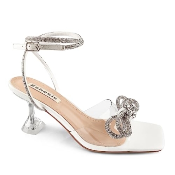 Zzheels Women's Double Bowknots Clear Heels - Stylish Square Toe Sandals for Weddings and Parties US...