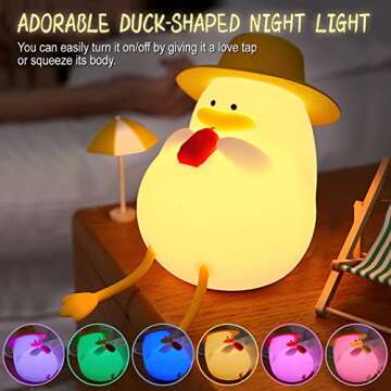 Duck Night Light, 6 Cute Colors Changing Night Light for Bedroom Rechargeable Silicone Duck Cute Lam...