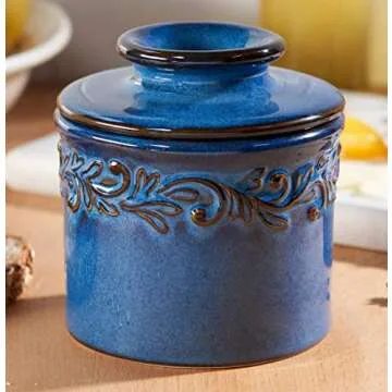 Butter Bell - The Original Butter Bell crock by L Tremain, a Countertop French Ceramic Butter Dish Keeper for Spreadable Butter, Antique Collection (BB-AQDB-FBM)