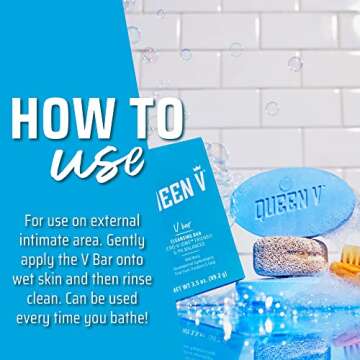 Queen V V Bar- Cleansing Bar, 3.5 oz., pH Balanced, Enriched with Aloe and Rose Water, For Use on External Intimate Area