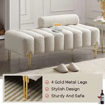 NIOIIKIT 53.2" Modern Loveseat Sofa Couch, Upholstered Accent Sofa with Golden Legs and Adjustable Backrest, Small Teddy Fleece Couches for Bedroom, Living Room, Compact Small Space (Beige)