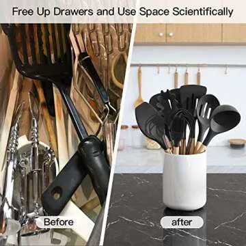 LATCHHOOK White utensil holder for Countertop, Glossy White Ceramic Utensil Holder for Kitchen Counter Easy to Clean, Modern Small Cooking Utensil Holder Spatula Crock for Décor, 4.5×6.4 IN