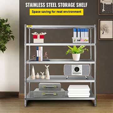 VBENLEM Stainless Steel Shelving 60x18.5 Inch 5 Tier Adjustable Shelf Storage Unit Stainless Steel H...