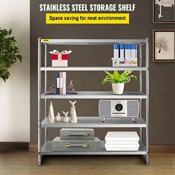 VBENLEM Stainless Steel Shelving 60x18.5 Inch 5 Tier Adjustable Shelf Storage Unit Stainless Steel H...