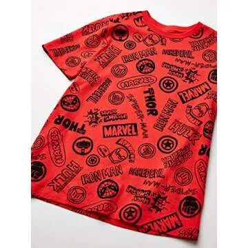 Amazon Essentials Disney | Marvel | Star Wars Boys' Short-Sleeve T-Shirts (Previously Spotted Zebra), Pack of 4, Blue/Red/White, Marvel Heroes, Medium