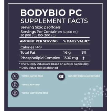 BodyBio Phosphatidylcholine 60 Softgels - Nootropic Booster for Brain Health - Mental Clarity for Fo...