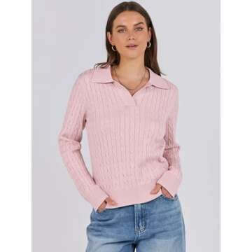 ANRABESS Womens Cable Knit Sweaters Long Sleeve V Neck Sweater Tops Casual Pullover Polo Shirts 2024...