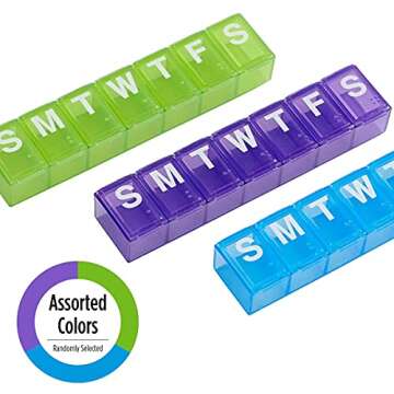 Ezy Dose Weekly (7-Day) Pill Organizer, Vitamin and Medicine Box, Medium Compartments, Colors may va...