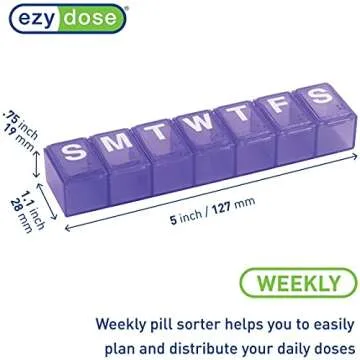 Ezy Dose Weekly (7-Day) Pill Organizer, Vitamin and Medicine Box, Medium Compartments, Colors may vary, Made in the USA