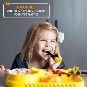 Dinneractive Dining Set for Kids - 3 Piece Construction Themed Toddler Utensils & Toddler Plates - Toddler Forks and Spoons - Kid Plate Set