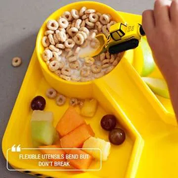 Dinneractive Dining Set for Kids - 3 Piece Construction Themed Toddler Utensils & Toddler Plates - Toddler Forks and Spoons - Kid Plate Set