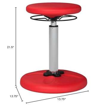 KORE Design Adjustable Wobble Stool Chair, Girls + Boys Kid Desk Stools, Ergonomic Small Office Chairs, Flexible Seating for Active Kids, ADD/ADHD, Classroom, Home, Age 8-12, Tall (16.5-24in), Red