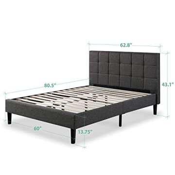 ZINUS Lottie Upholstered Platform Bed Frame, Mattress Foundation, Wood Slat Support, No Box Spring N...