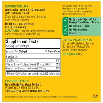 Nature Made Calcium 600 mg with Vitamin D3 for Healthy Bones