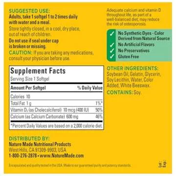 Nature Made Calcium 600 mg with Vitamin D3 for Healthy Bones