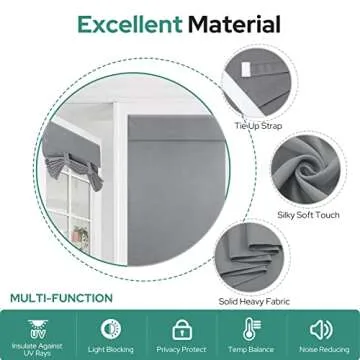 HOMEIDEAS French Blackout Door Window Curtains, Privacy Front Door Curtains for Glass Window, Thermal Insulated Tie Up Shades, Light Grey, 26 X 40 Inch, 1 Panel