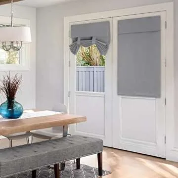 HOMEIDEAS French Blackout Door Window Curtains, Privacy Front Door Curtains for Glass Window, Thermal Insulated Tie Up Shades, Light Grey, 26 X 40 Inch, 1 Panel